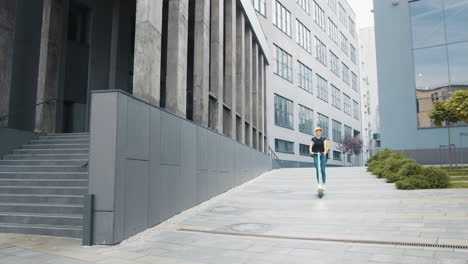 woman delivering food on an electric scooter in a city