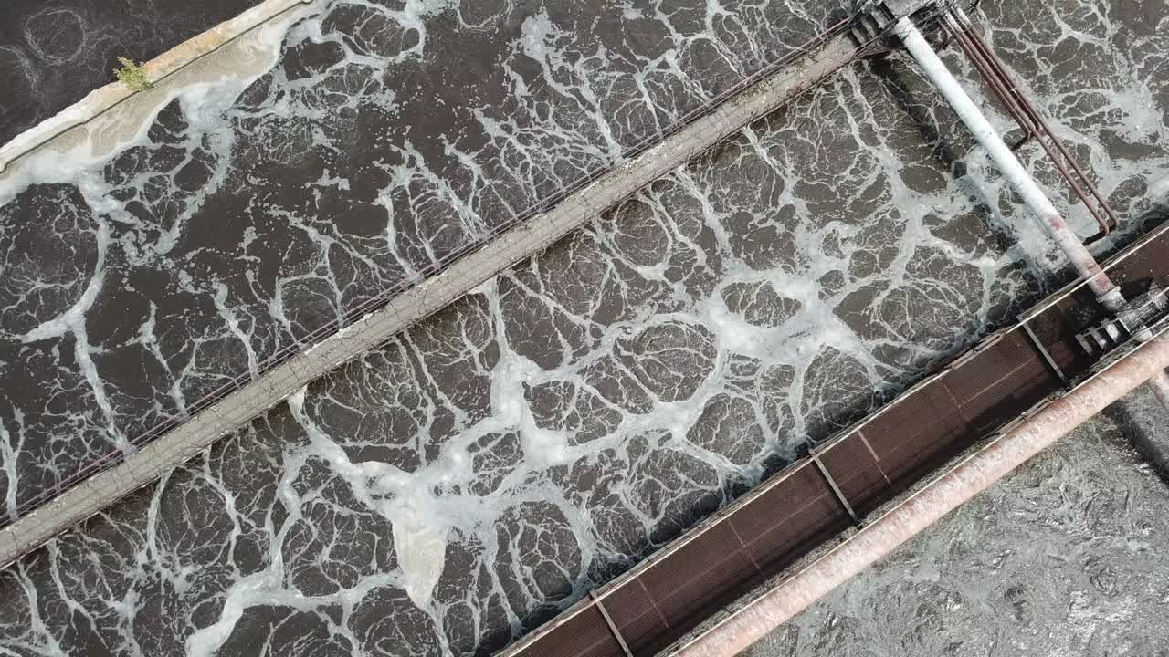 Wide aerial of water purification circle, clean drinking water.