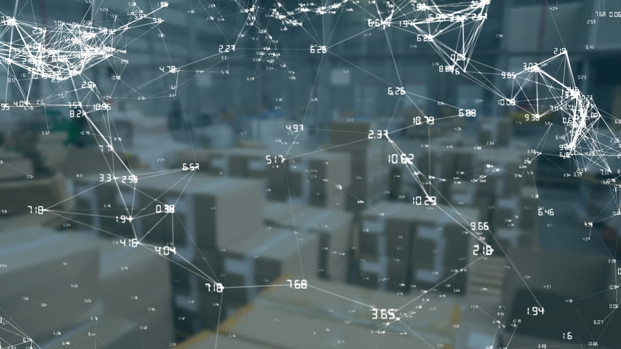 창고 배경에 파동하는 연결된 데이터