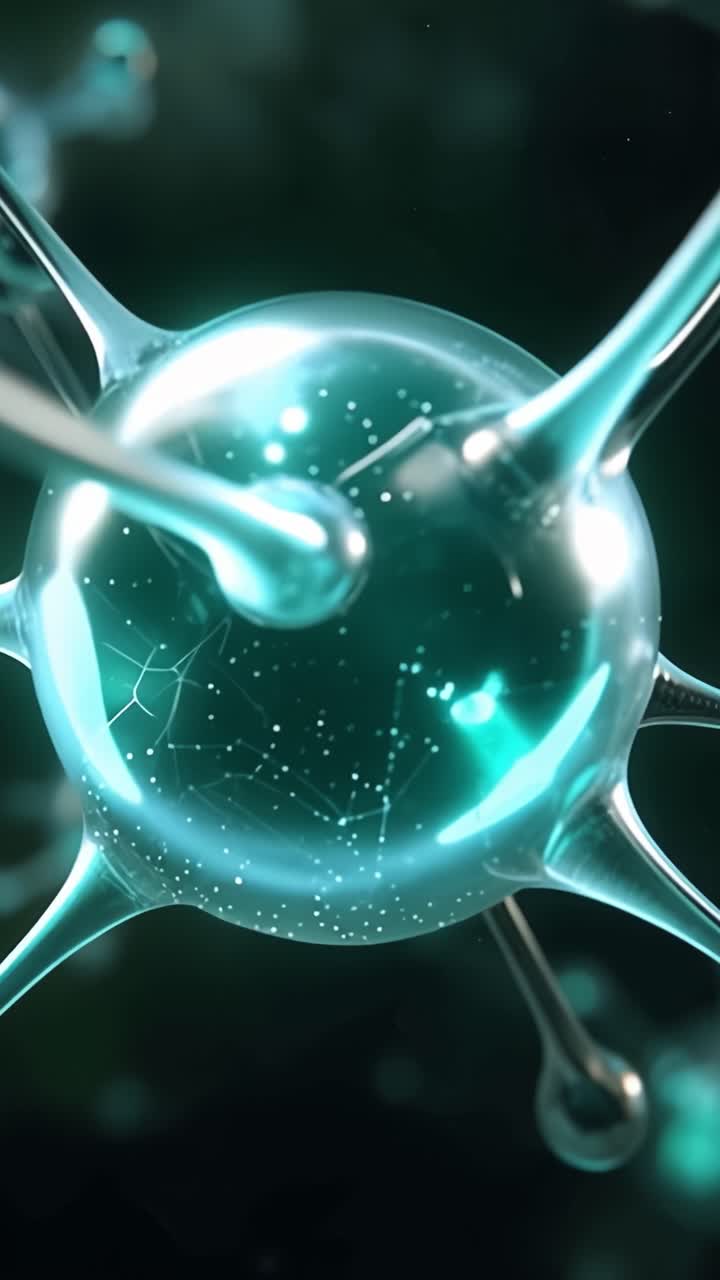 Captivating Microcosm: A Stunning Exploration of a Celestial Cell with Intricate Structures Highlighted in Electric Green and Blue Hues for Scientific Insight