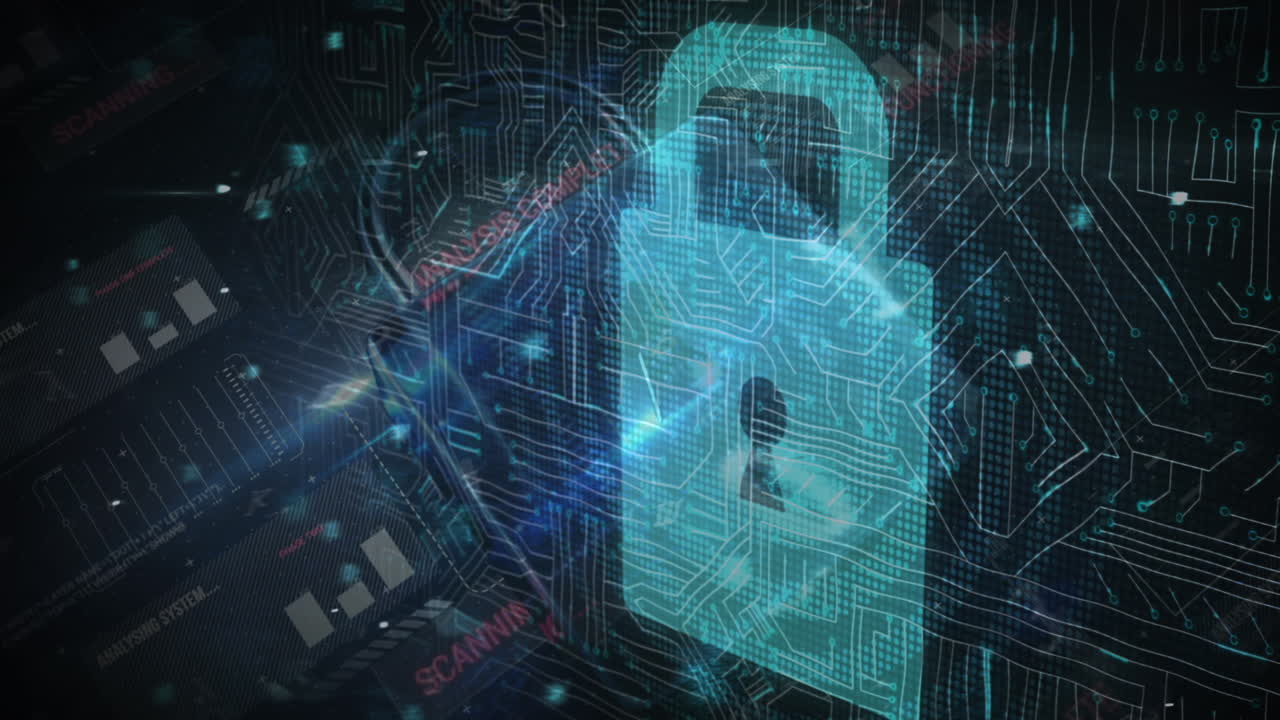 animación del procesador, los números y el candado de seguridad en línea