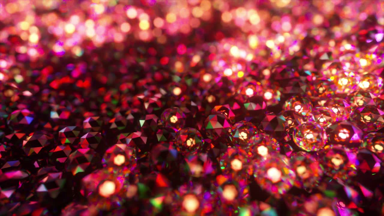 Waves on the surface of the diamond sea consisting of many diamond spheres. Red color. 3d animation of a seamless loop.