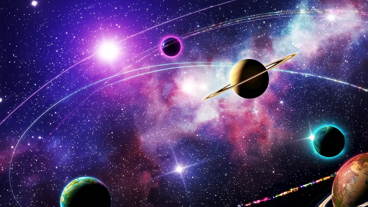 Vibrant nebulae and luminous stars enveloping planetary bodies, revealing intricate cosmic landscapes with mesmerizing color gradients and celestial depth