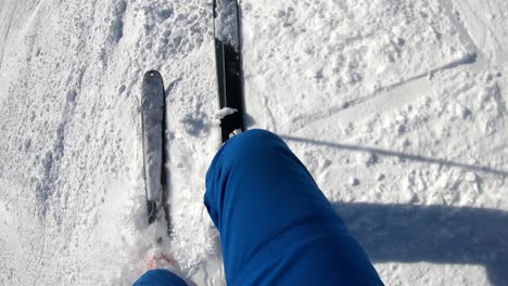 POV from head mount camera of skier&#039;s skies while skiing at Myrkdalen Resort, Norway