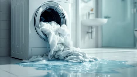 washing machine overflowing with suds and water