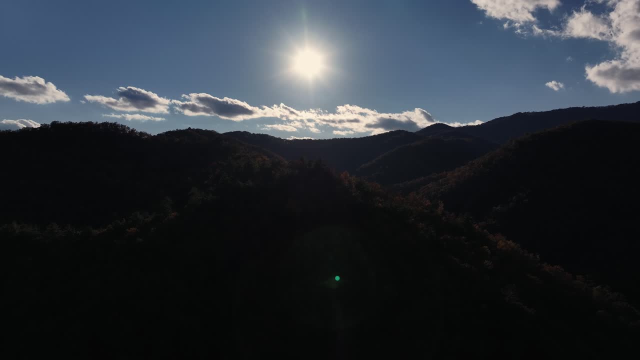 Aerial view of hills as the sun sets in Marble NC