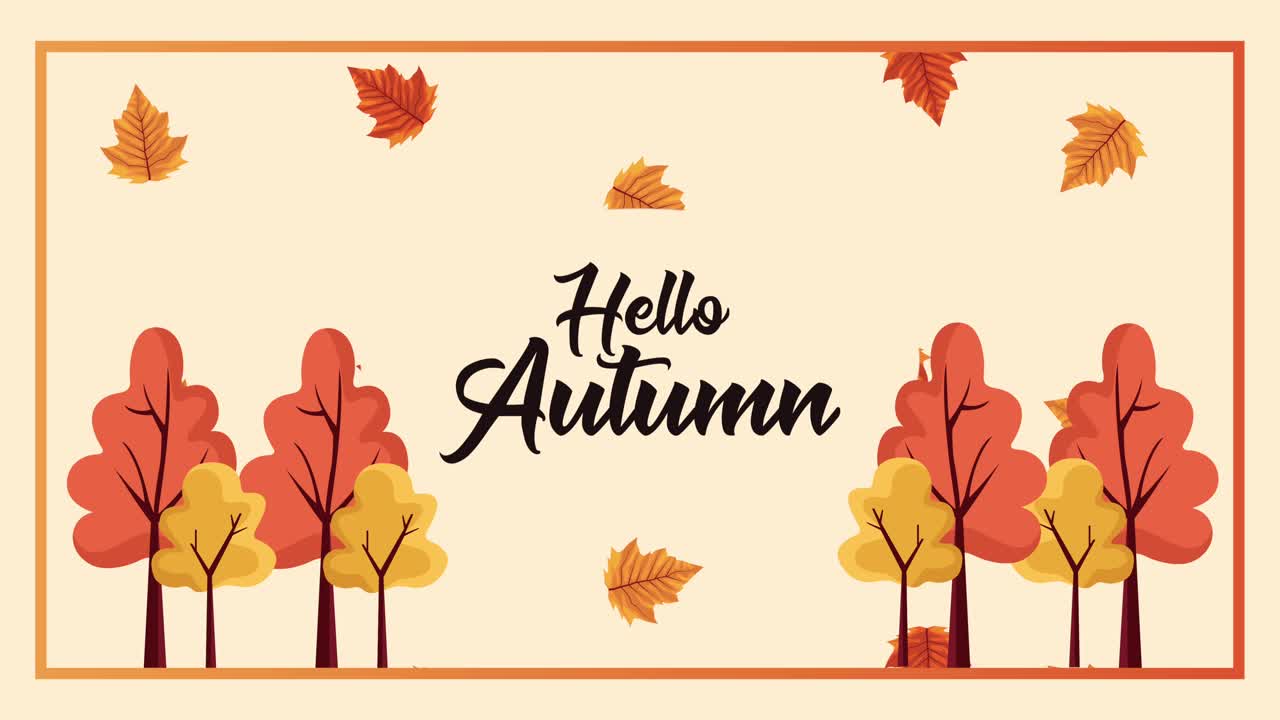 hello autumn animation lettering with forest scene