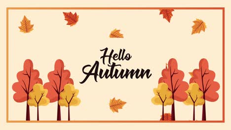 hello autunno animazione lettere con scena della foresta