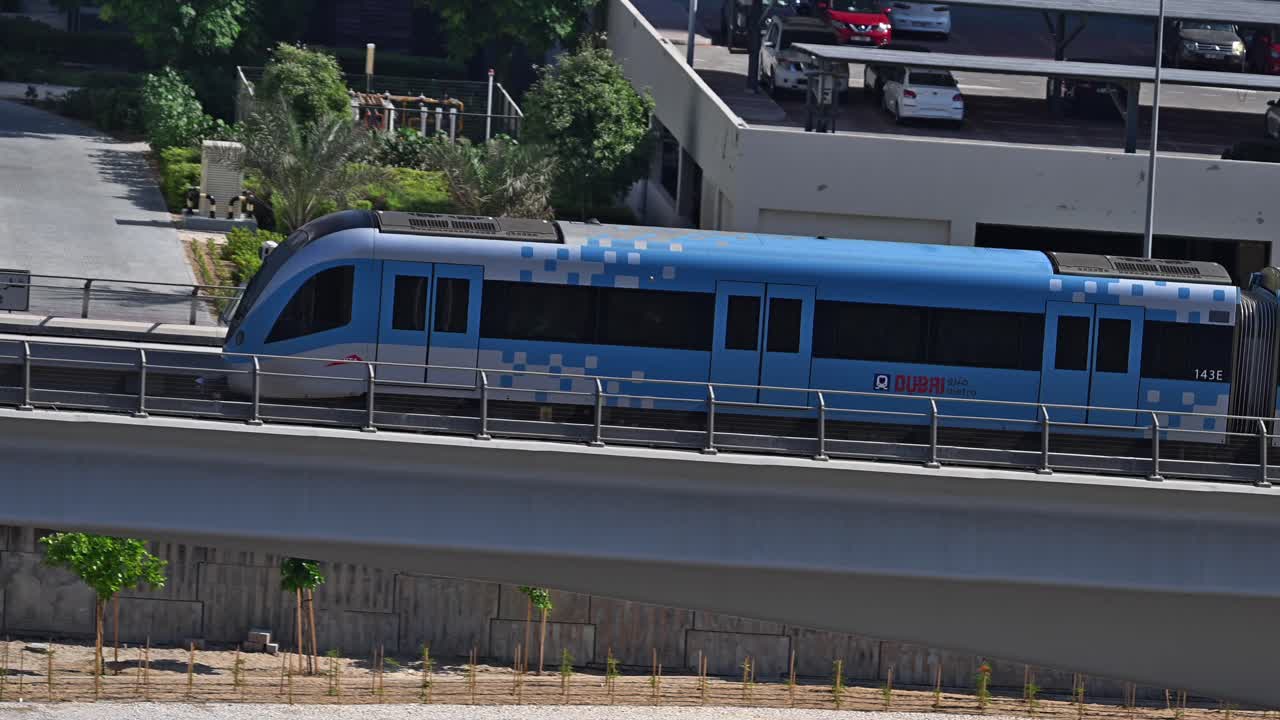 Dubai Metro Train on Elevated Tracks