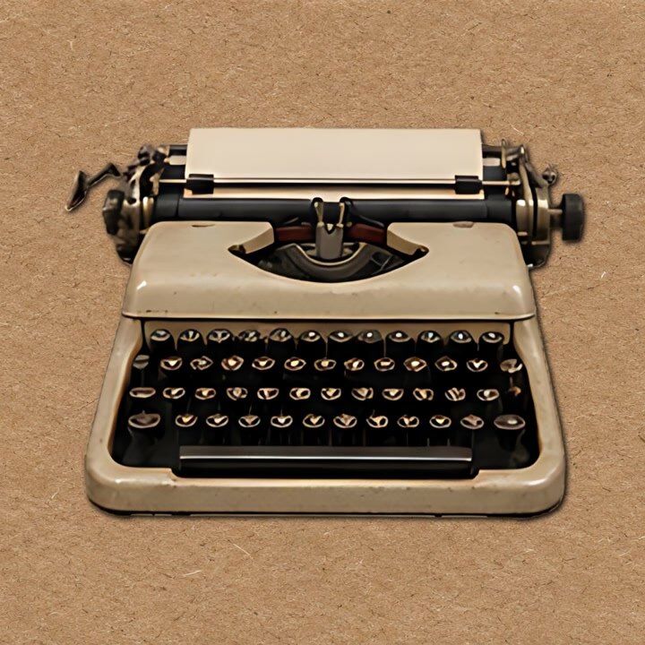 Macchina da scrivere vintage che appare su uno sfondo di carta ruvida