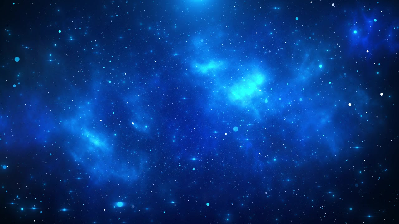 Sfondo campo stellare nebulosa blu, nuvole cosmiche luminose, piccole particelle e atmosfera di spazio profondo