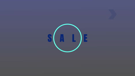 animation of sale in blue text over glowing blue circles and purple dots on black background