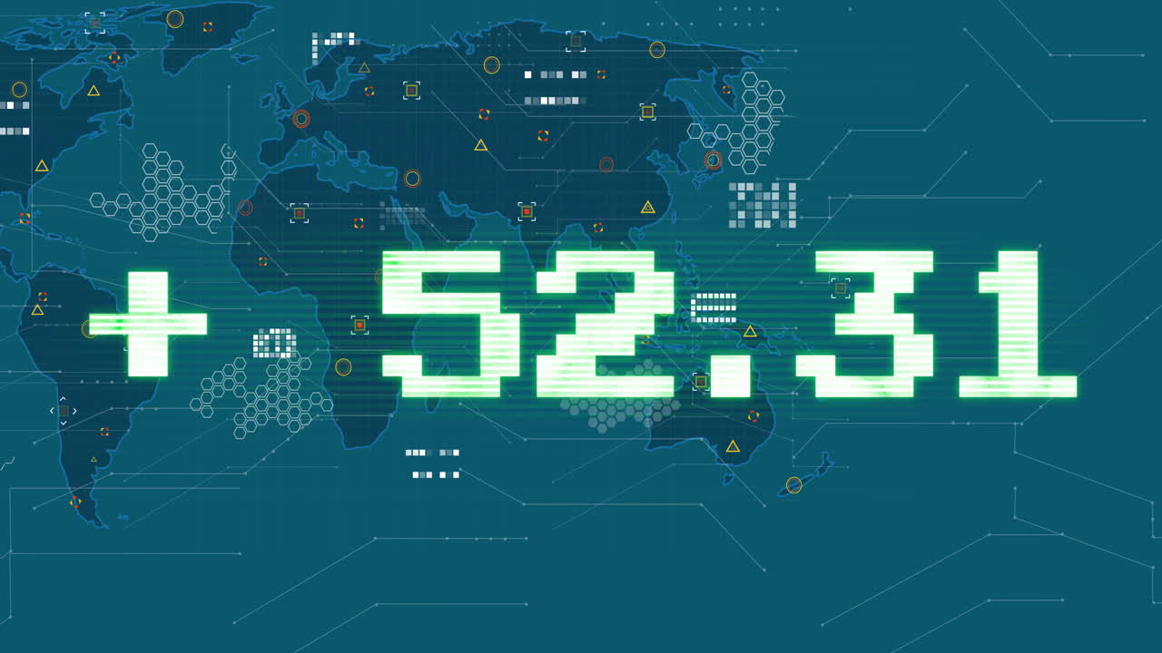 주식 시장의 애니메이션과 세계 지도에 대한 연결