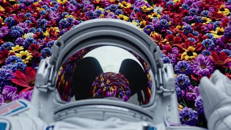 astronaut in a sea of flowers