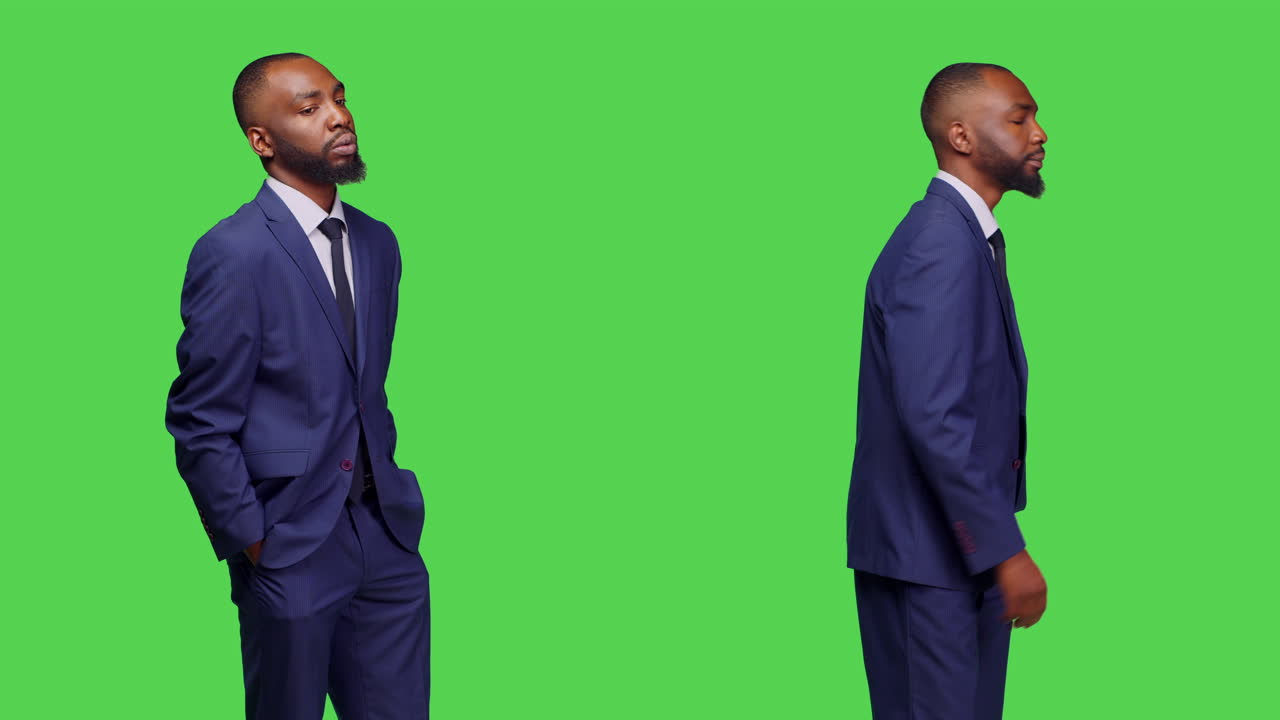 Dois empresários africanos de terno em um green screen