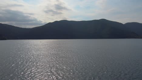 The-view-of-traditional-japanese-ship-in-Ashi-lake