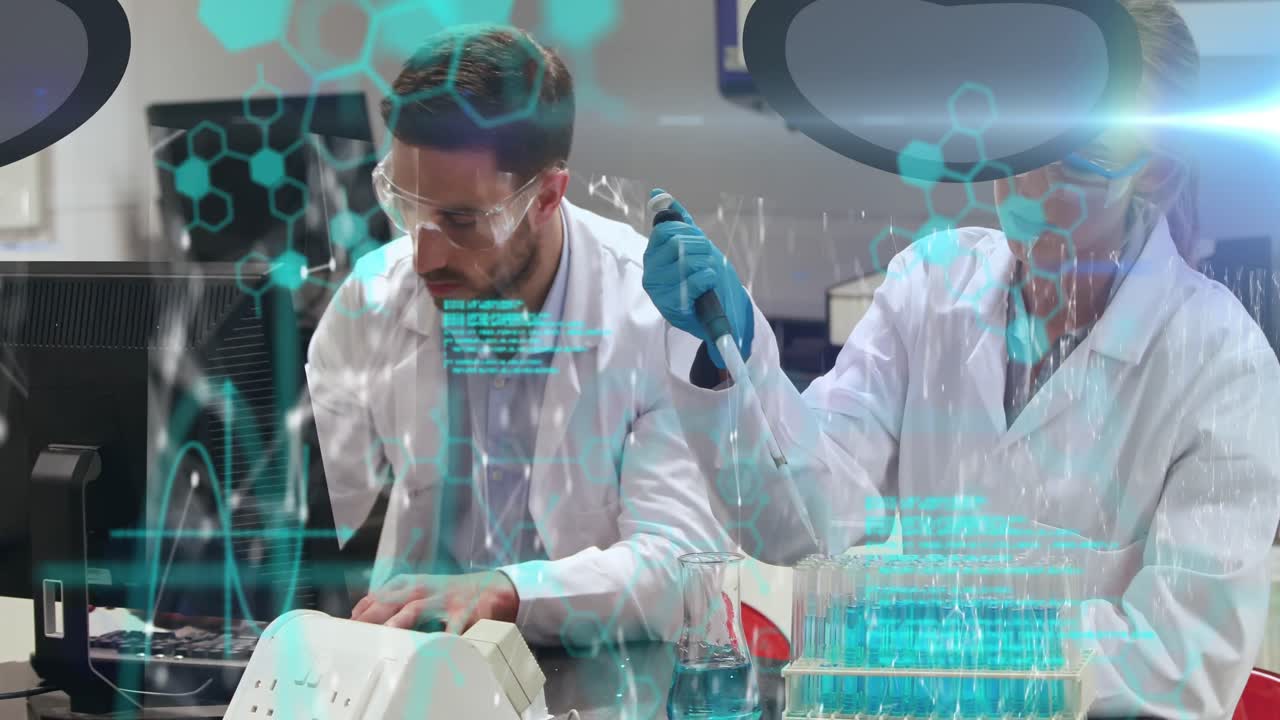 animación de datos científicos sobre trabajadoras y trabajadores de laboratorio caucásicos