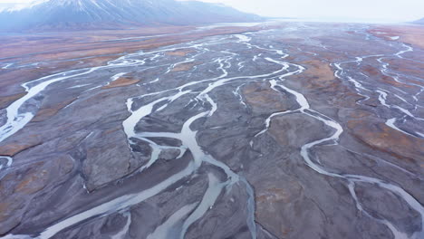 aerial shot of an alluvial fan in an arctic valley-2