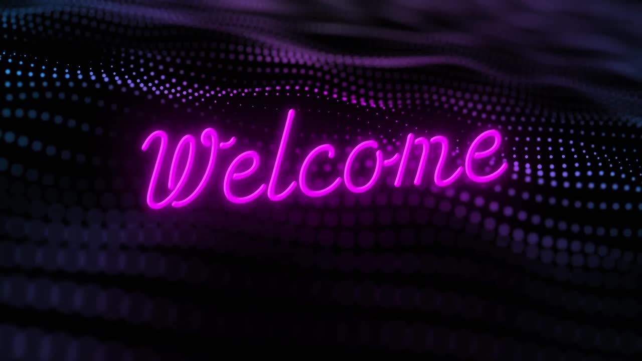 Animation of welcome text and spots over black background