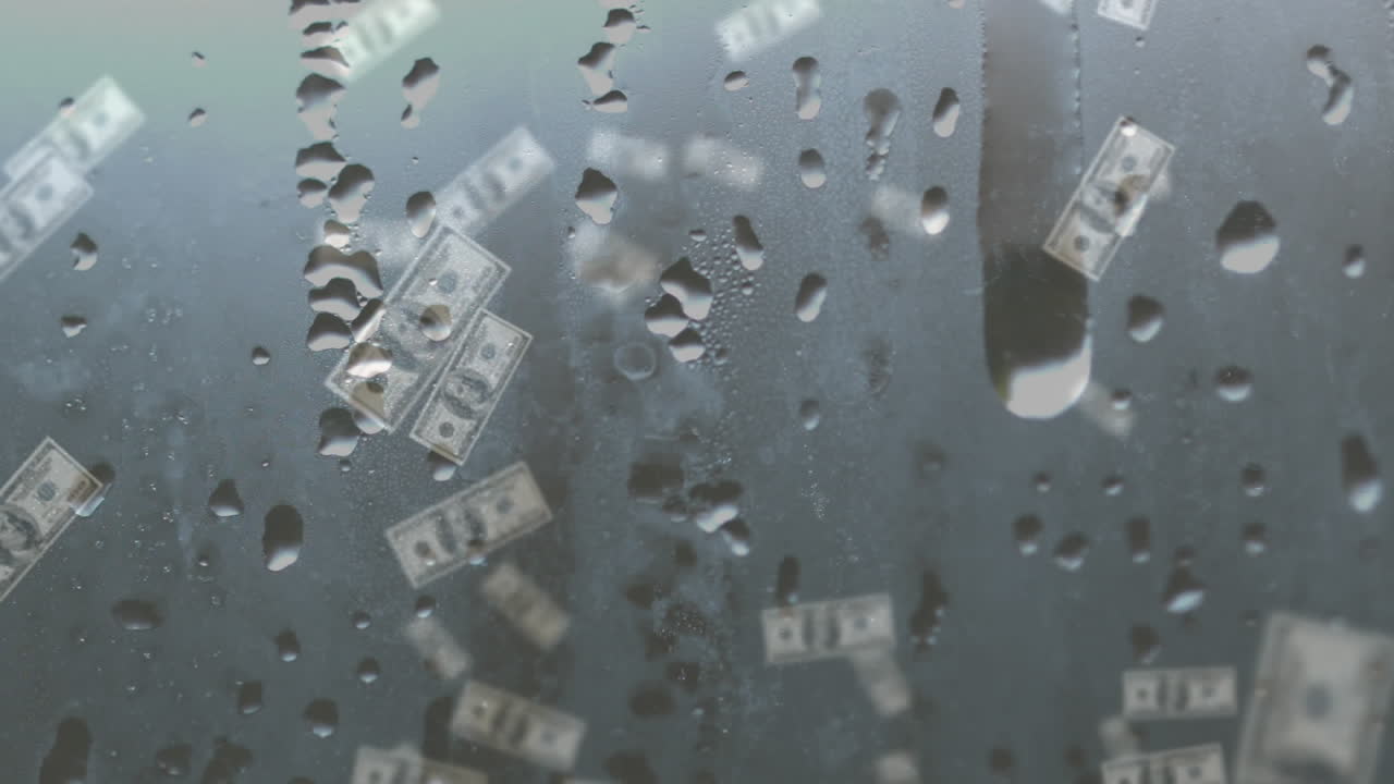 달러 지폐가 비오고 있습니다.