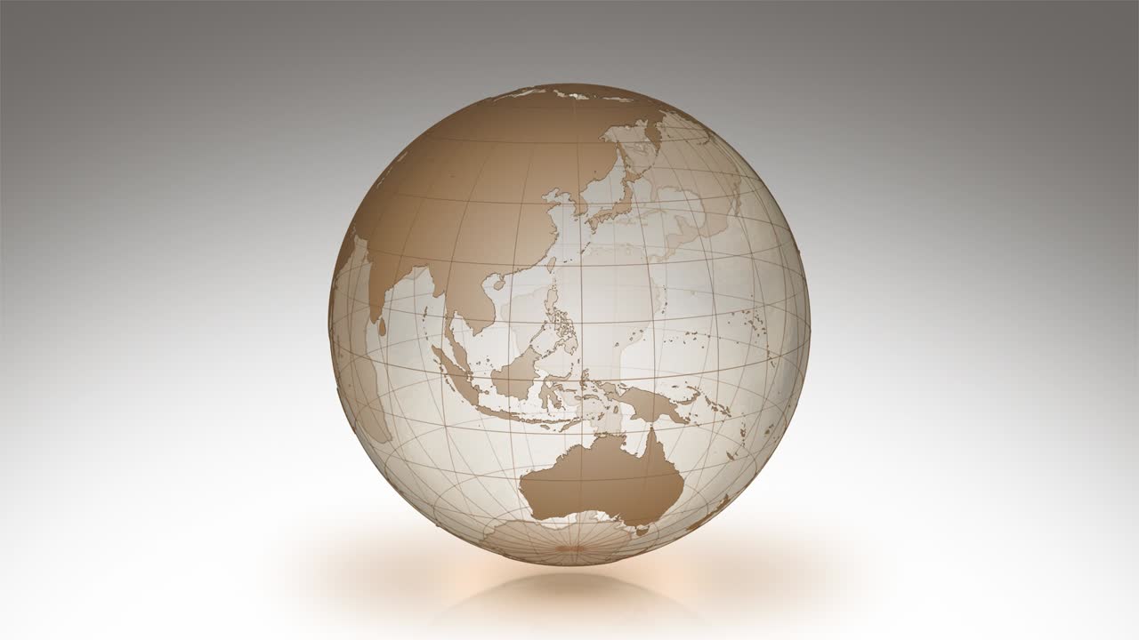 평행선과 경로를 가진 회전하는 지구. 루마 매트. 투명한 갈색.