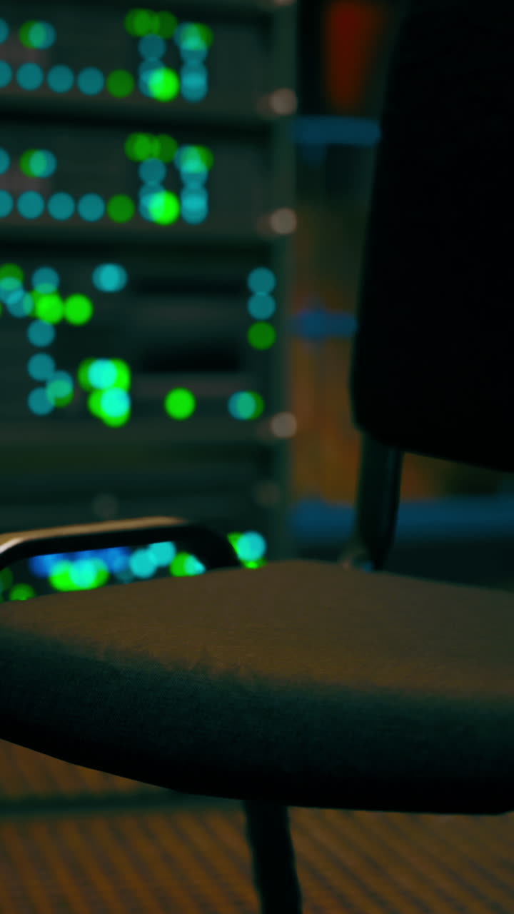 un primer plano de una silla en una sala de servidores