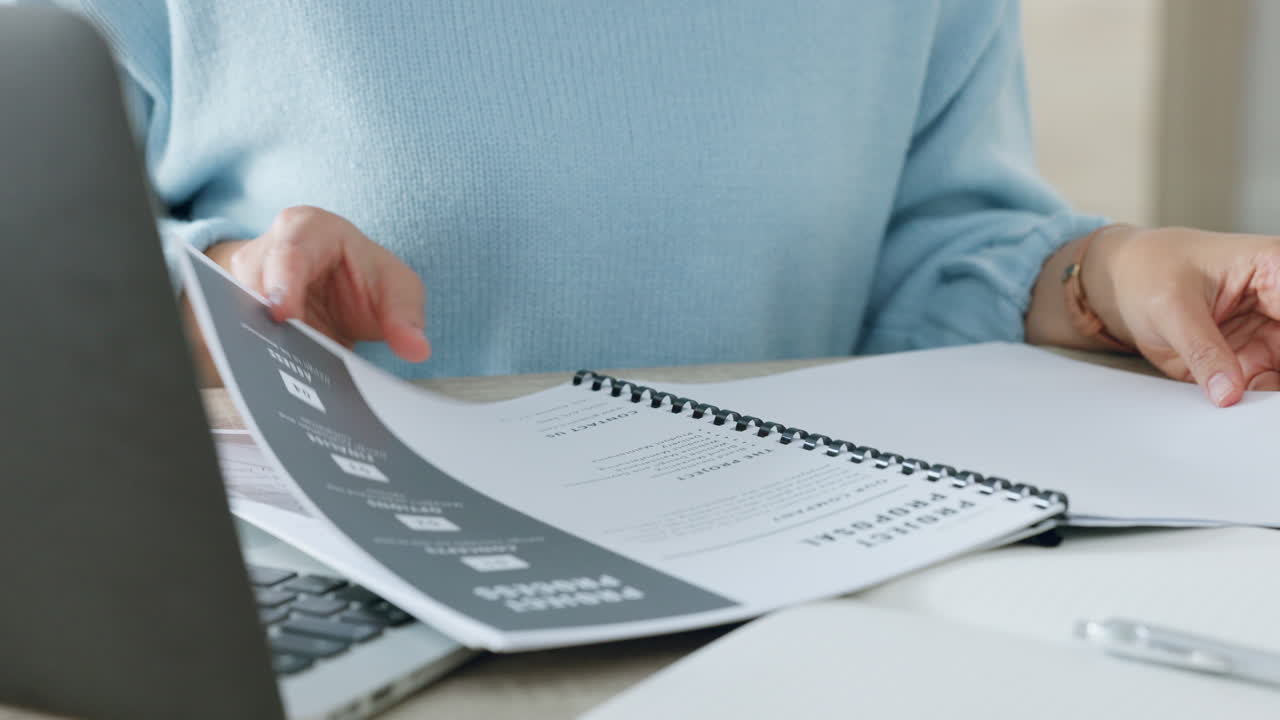 Business woman, documents and review of company