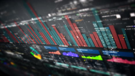 mercado de valores de negocios, comercio, gráfico de información con gráficos animados, gráficos y análisis de información de números de datos que se mostrarán en la pantalla de visualización del monitor para el tema de la maqueta de la reunión de negocios