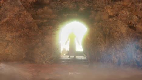 tomb of jesus with crosses in the background. easter or resurrection concept render 3d