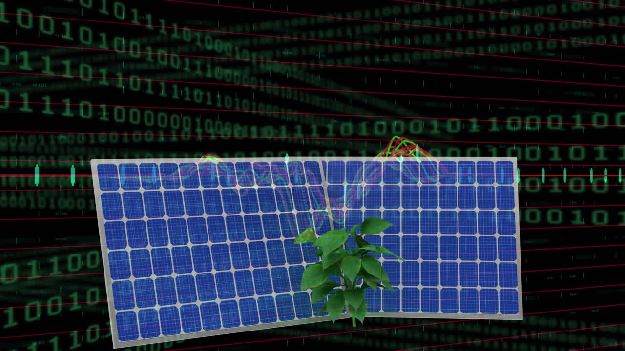 바이너리 코딩 및 금융 데이터 처리를 태양 전지판으로 애니메이션