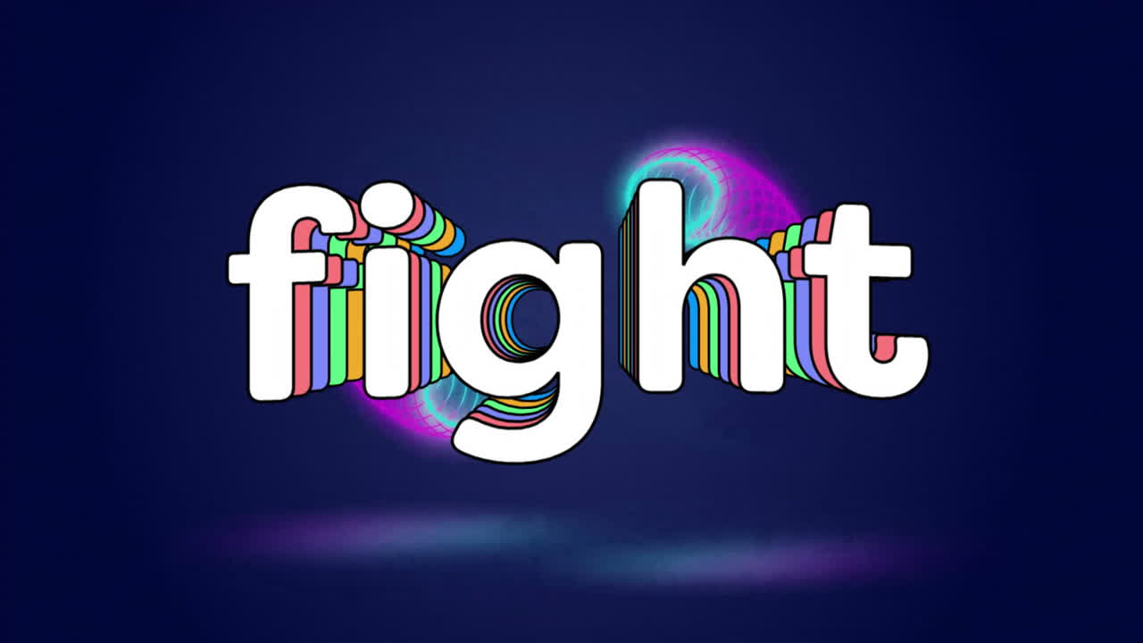 Animation of fight text over blue background