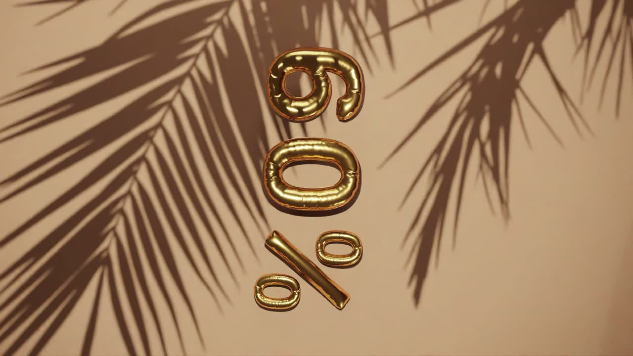 venta de descuento porcentual vertical 60% en fondo dorado con árbol de palma brisa suave, concepto de venta de verano de vacaciones