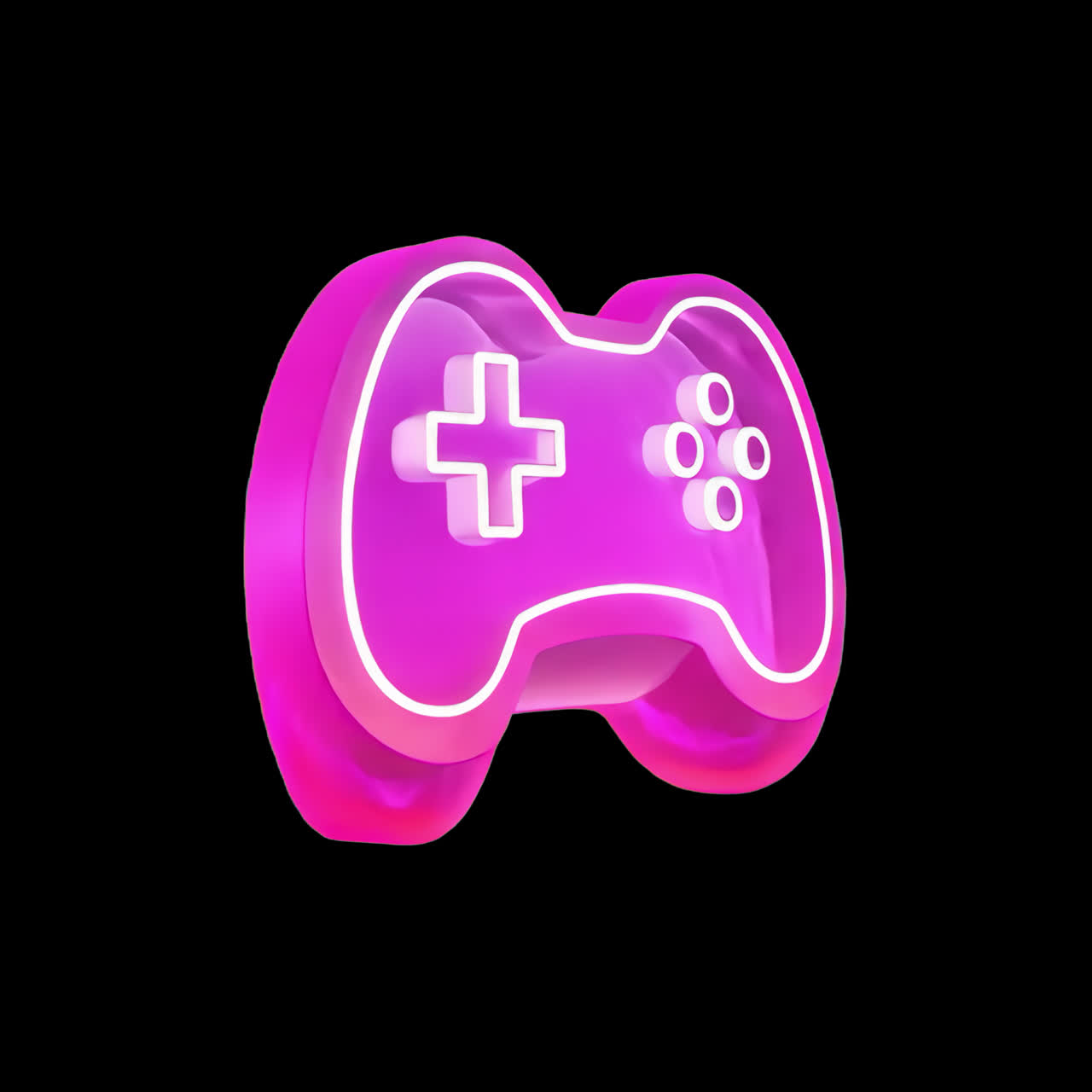 Neon gaming controller animation isolated asset, transparent 4K video, alpha channel, ProRes 4444