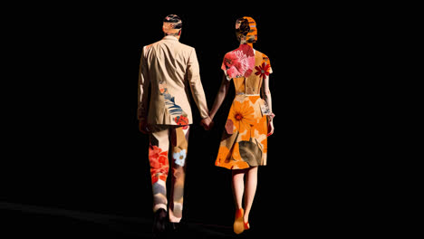 stylish couple floral attire animated overlay, transparent 4k video, alpha channel, prores 4444
