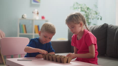 little children planted seeds of domestic plants