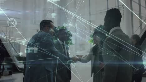animation of network of connection over business people in the office