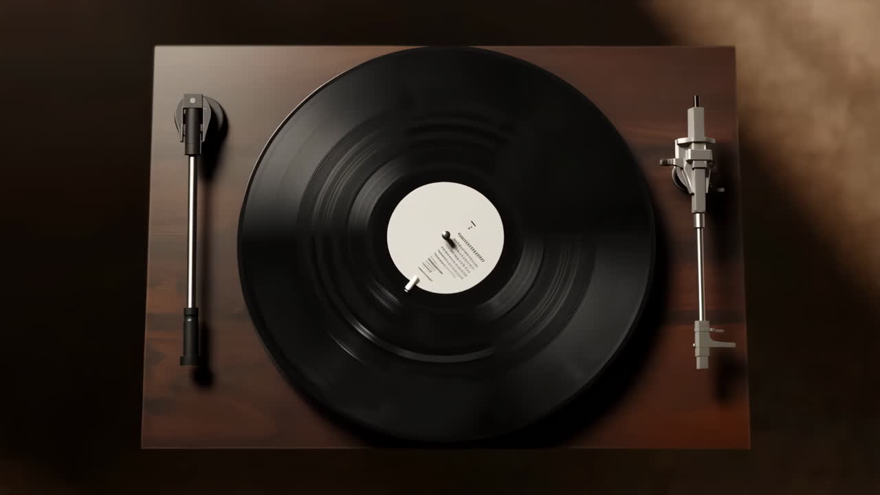 Vintage Turntable with Black Vinyl Record