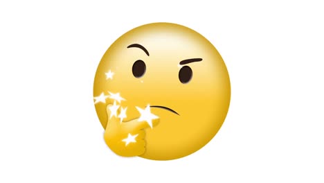 ⁇ 색 배경에 떨어지는 별을 가진 생각하는 이모지 아이콘의 애니메이션