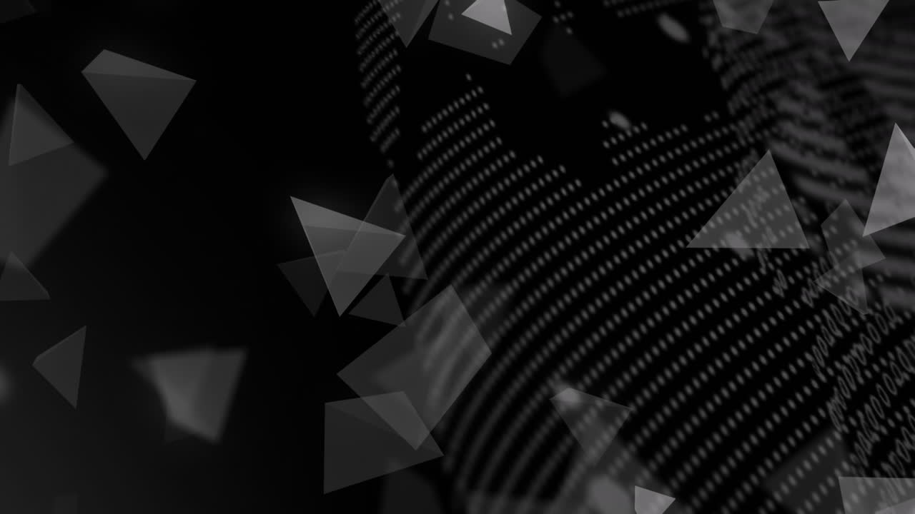 анимация 3d-треугольников над вращающимся глобусом на черном фоне