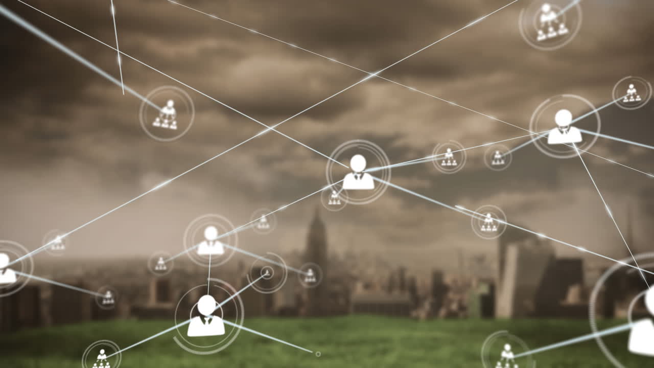 conectores que se mueven en el paisaje urbano de fondo