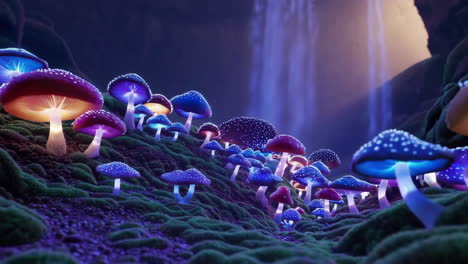 vibrant glowing fungi in an enchanted magical forest