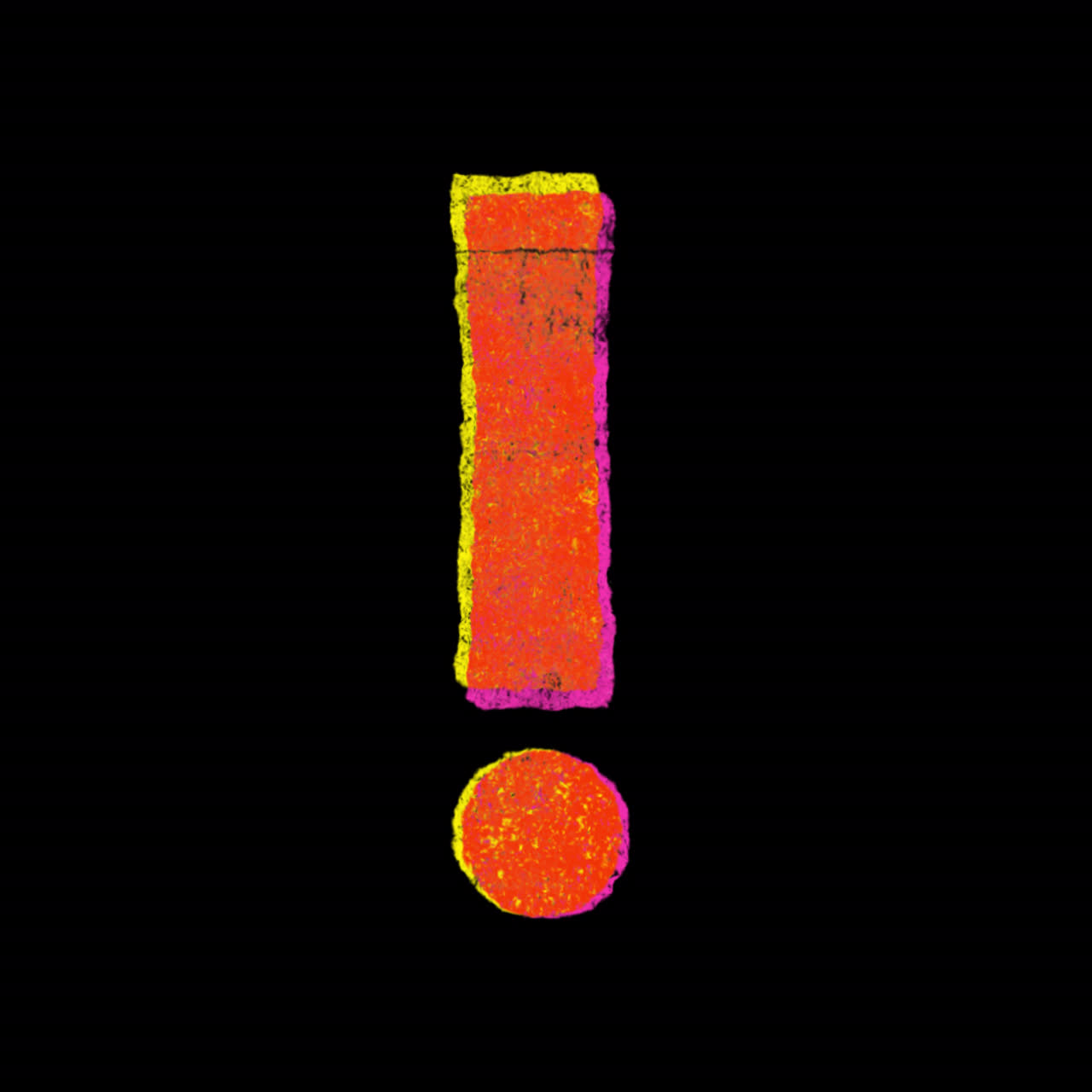 Animated Exclamation Mark with Flickering Grunge Texture on Black Background