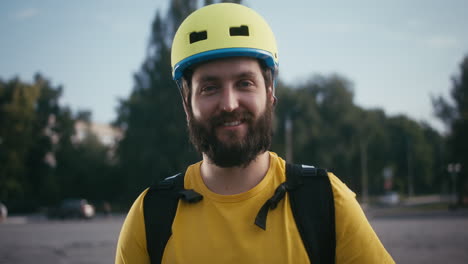 man wearing a yellow helmet and a yellow shirt