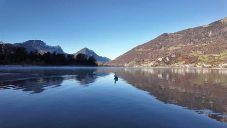 walensee alpine lake walen switzerland serene calm water reflection with birds swans