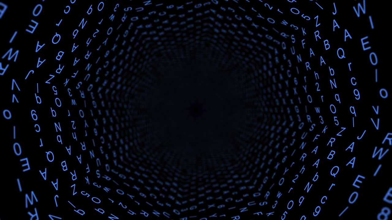 Letters flying in space.