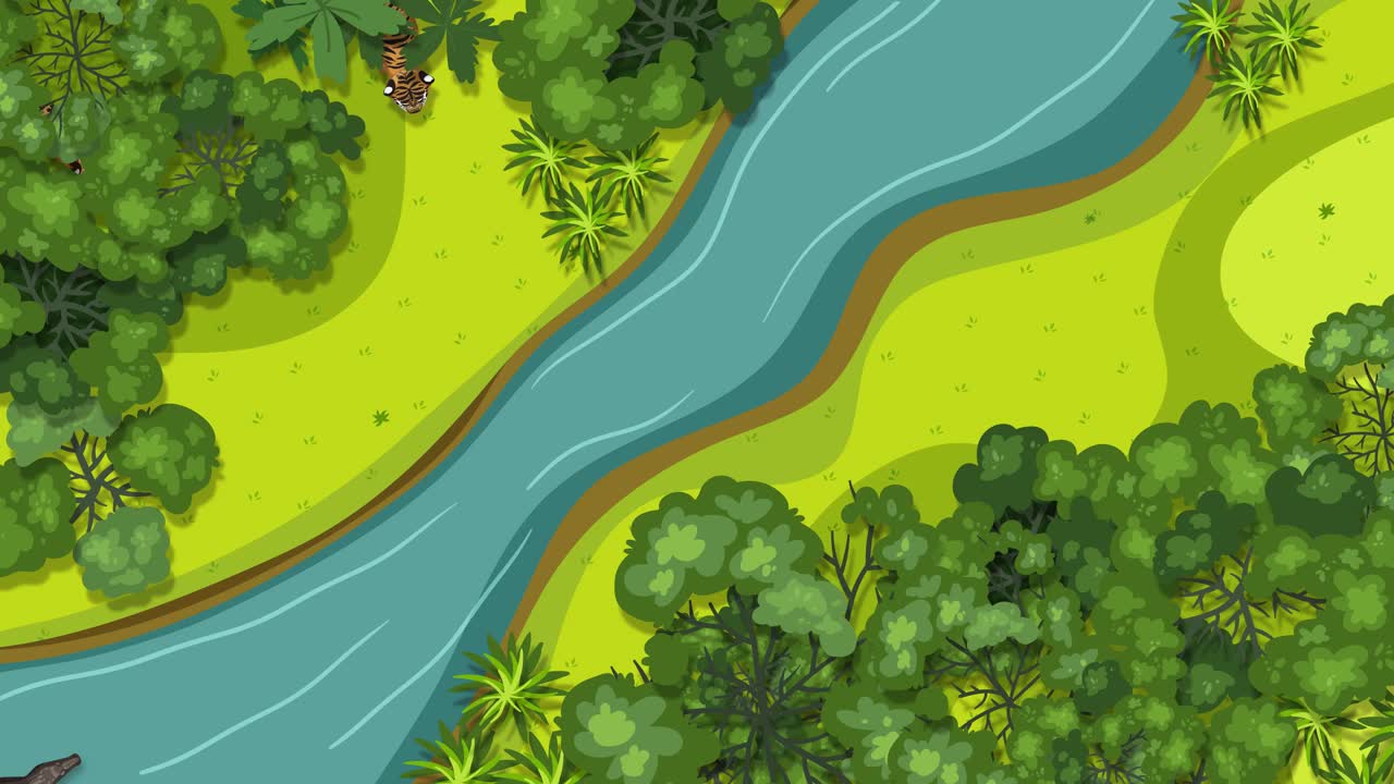 Jungle Animals by a River