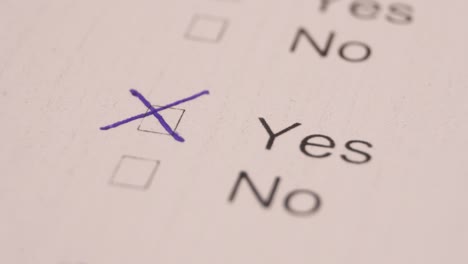 crossing yes word in a selection box of a survey form