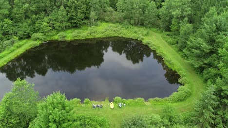 a small private bass pond perfectly set up for enjoyment in the catskill mountains in new york