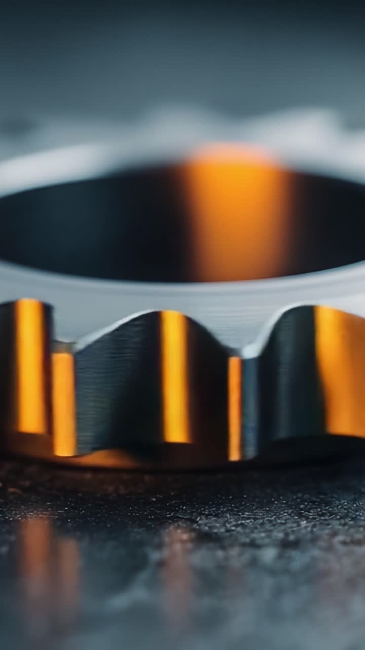 Close-up of a Metal Gear with Intricate Textures Captured in Vivid Detail, Showcasing Its Shine and Precision Engineering from Different Angles