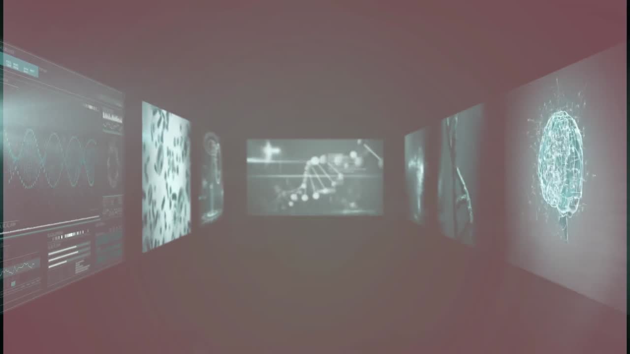 추상적인 배경에 대한 여러 의료 인포그래픽 인터페이스의 애니메이션